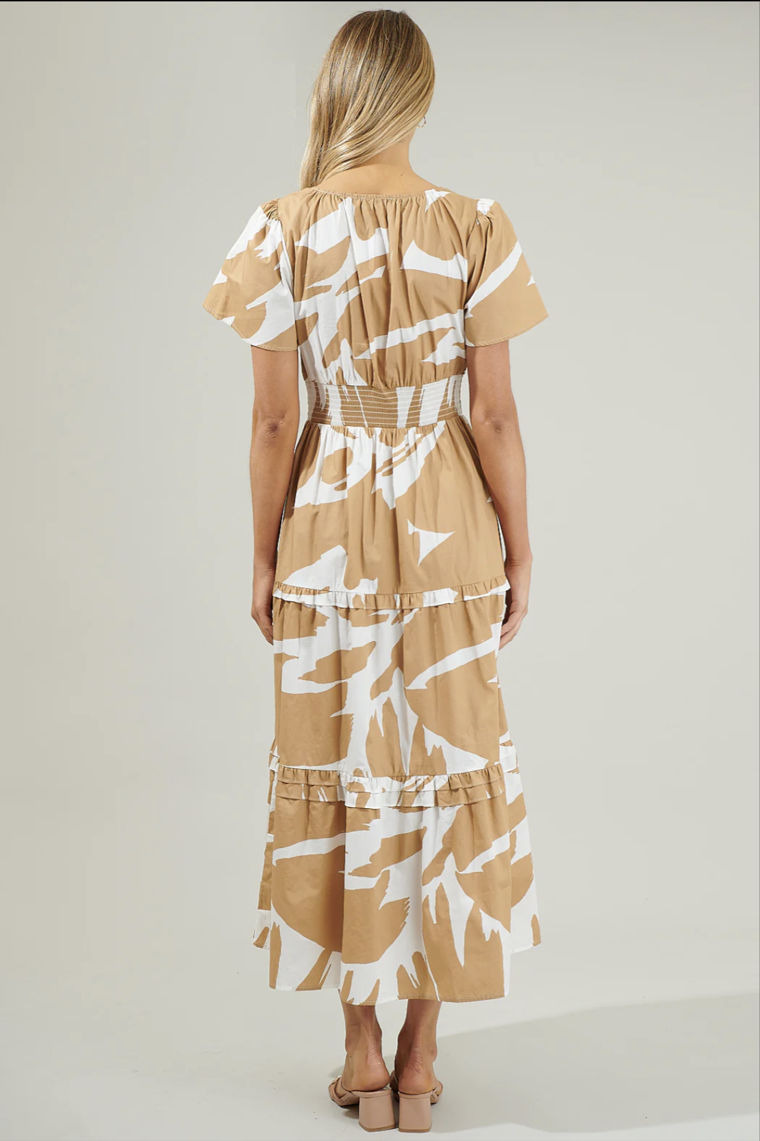 ABSTRACT TIERED MIDI DRESS