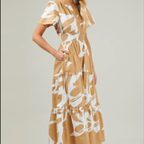 ABSTRACT TIERED MIDI DRESS
