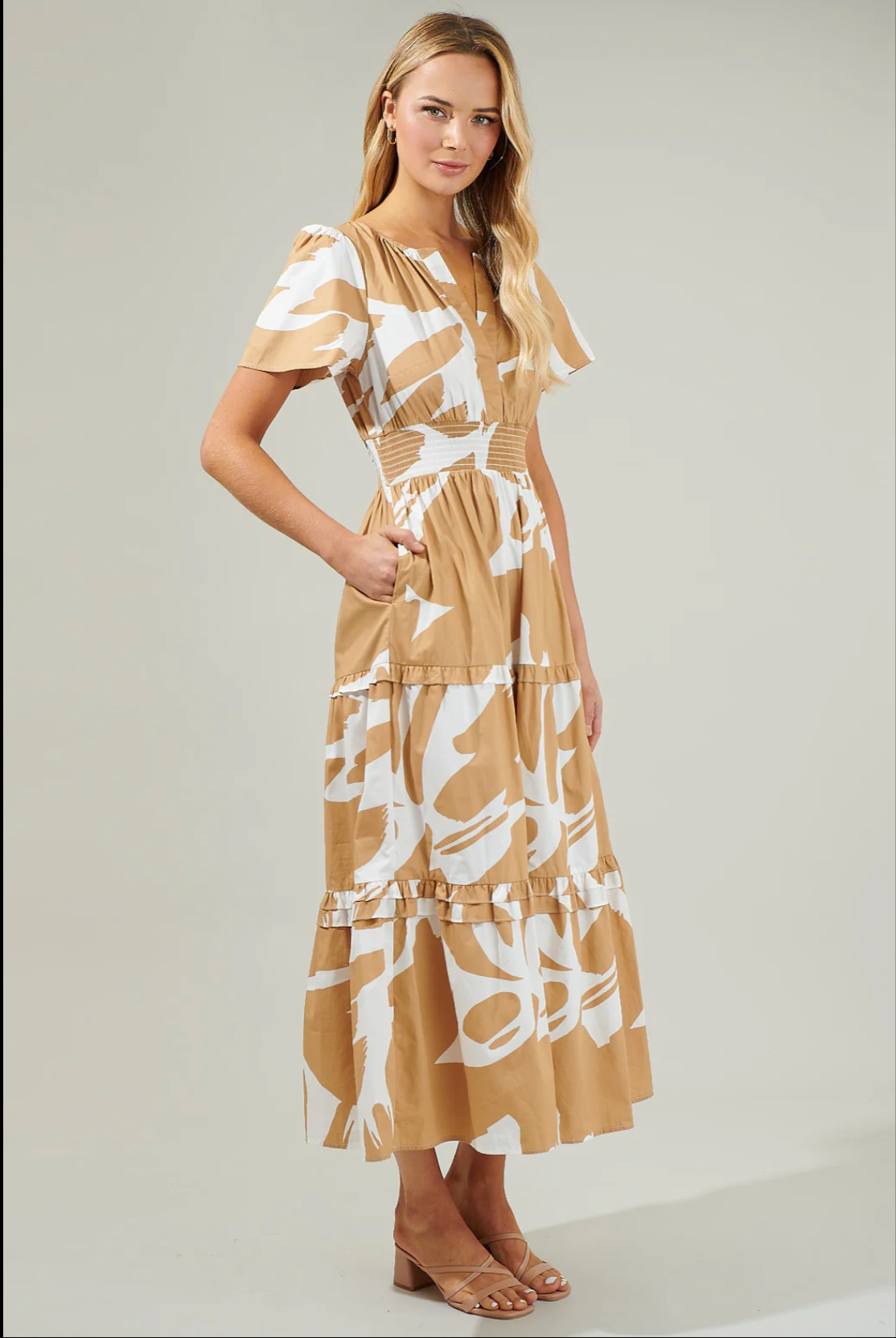 ABSTRACT TIERED MIDI DRESS