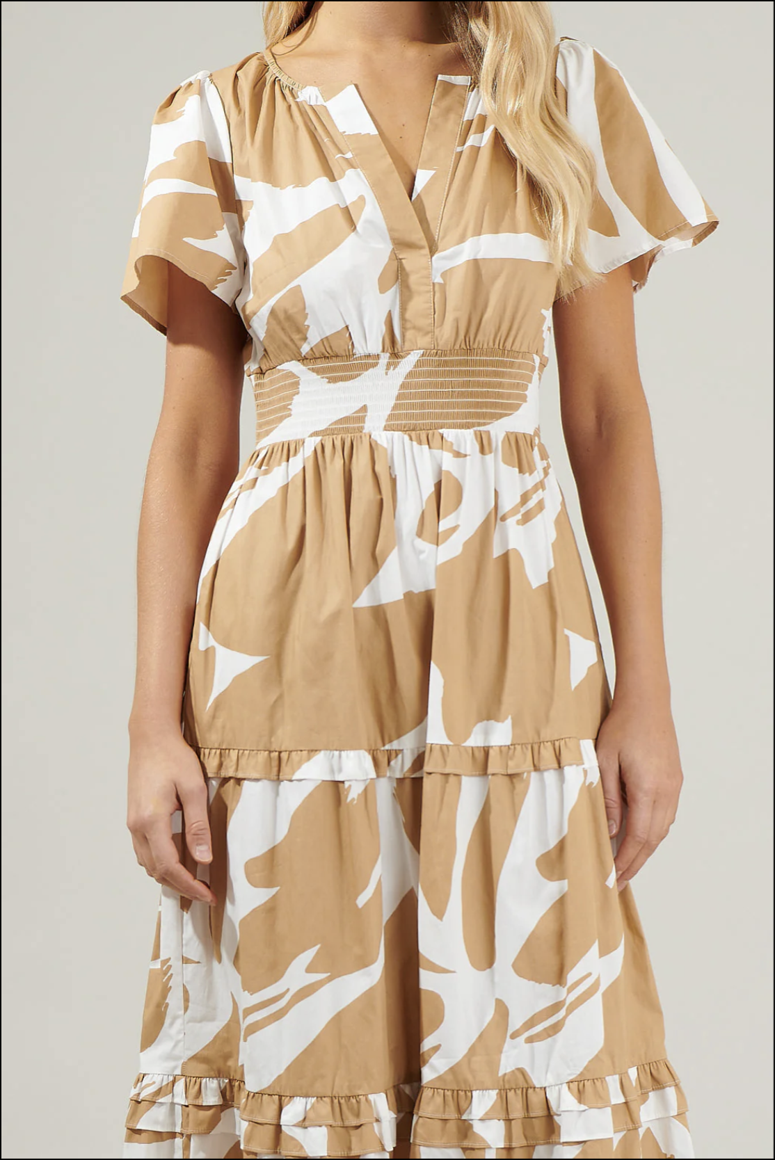 ABSTRACT TIERED MIDI DRESS