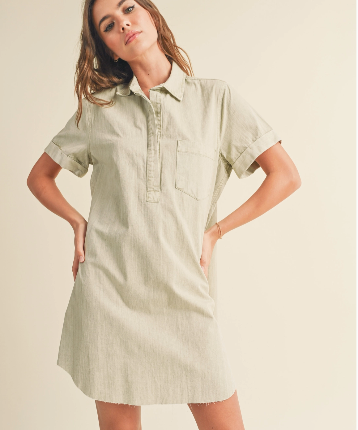 WASHED SHORT SLEEVE SHIRT DRESS