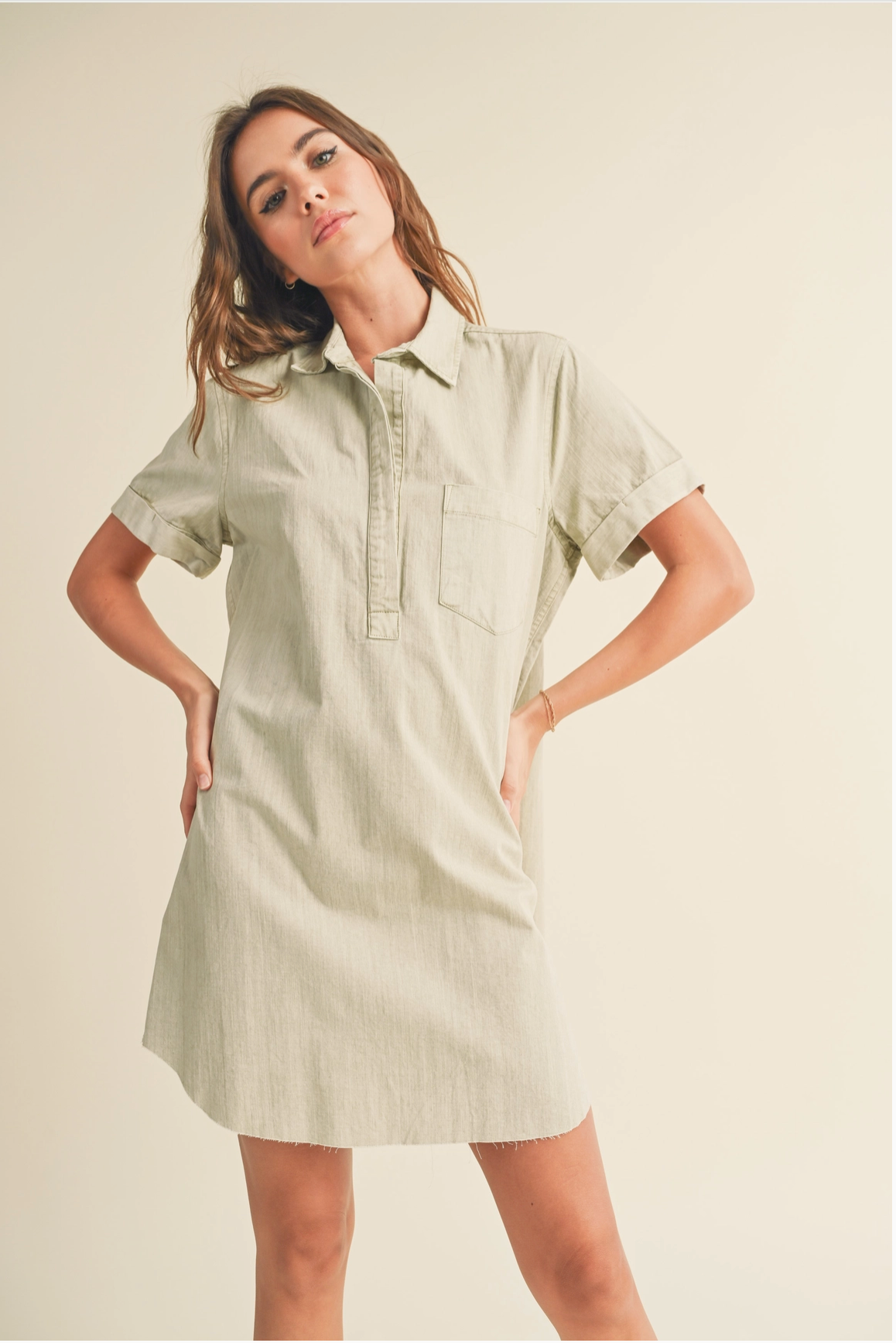 WASHED SHORT SLEEVE SHIRT DRESS