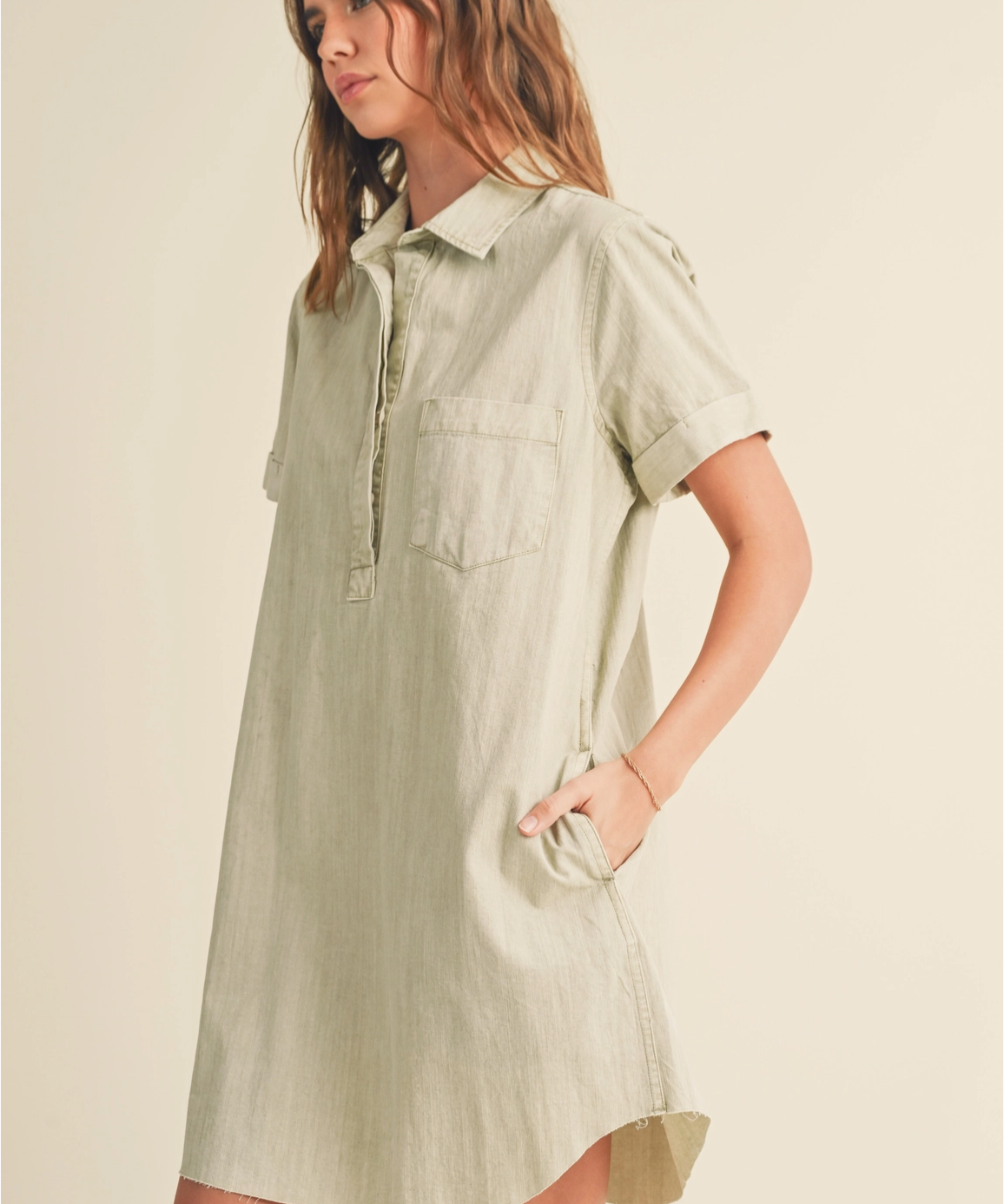 WASHED SHORT SLEEVE SHIRT DRESS