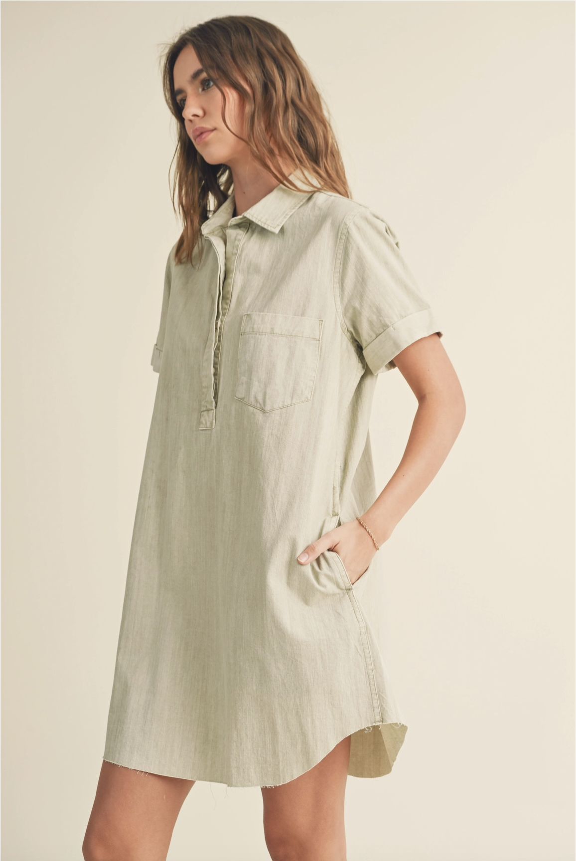 WASHED SHORT SLEEVE SHIRT DRESS
