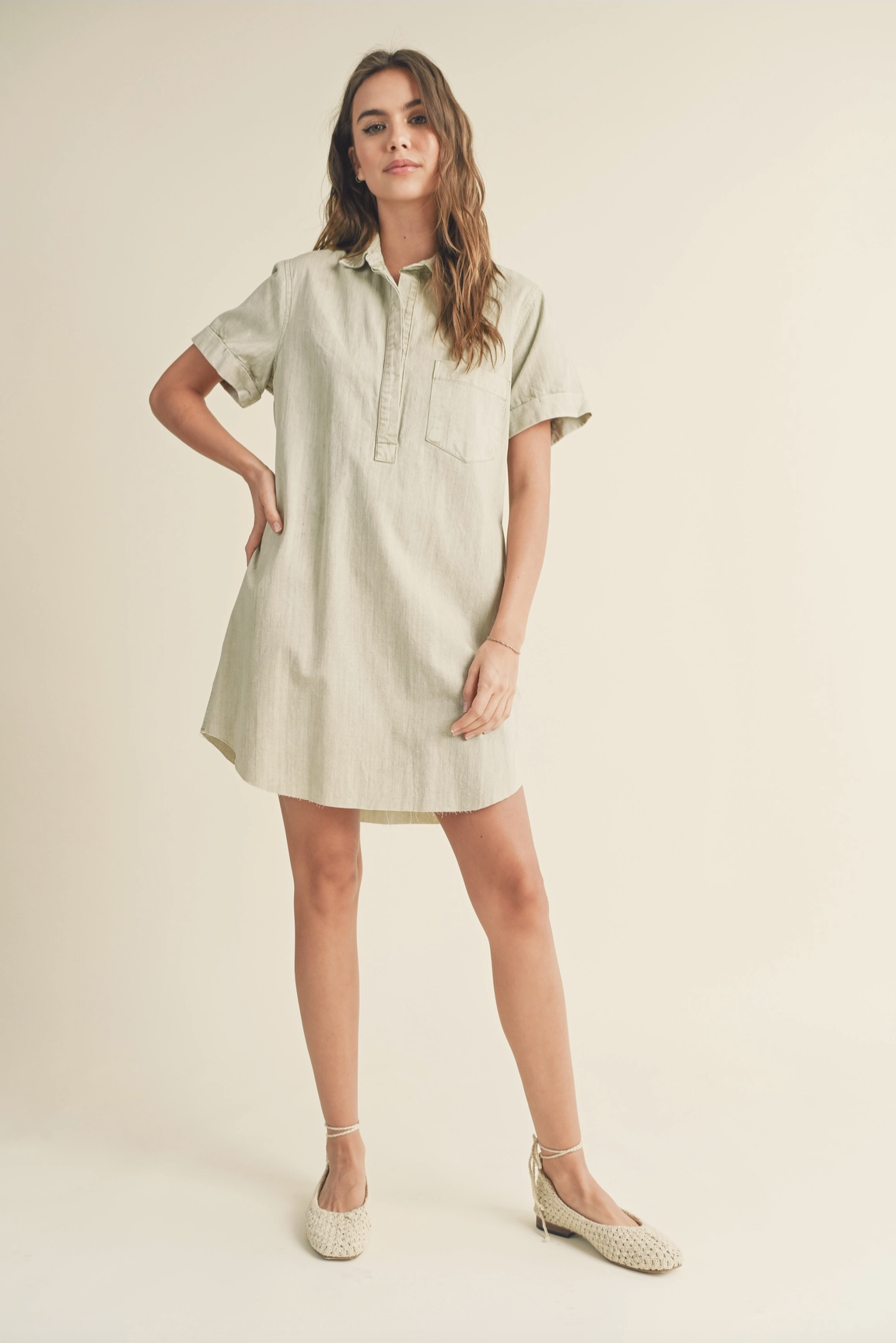 WASHED SHORT SLEEVE SHIRT DRESS