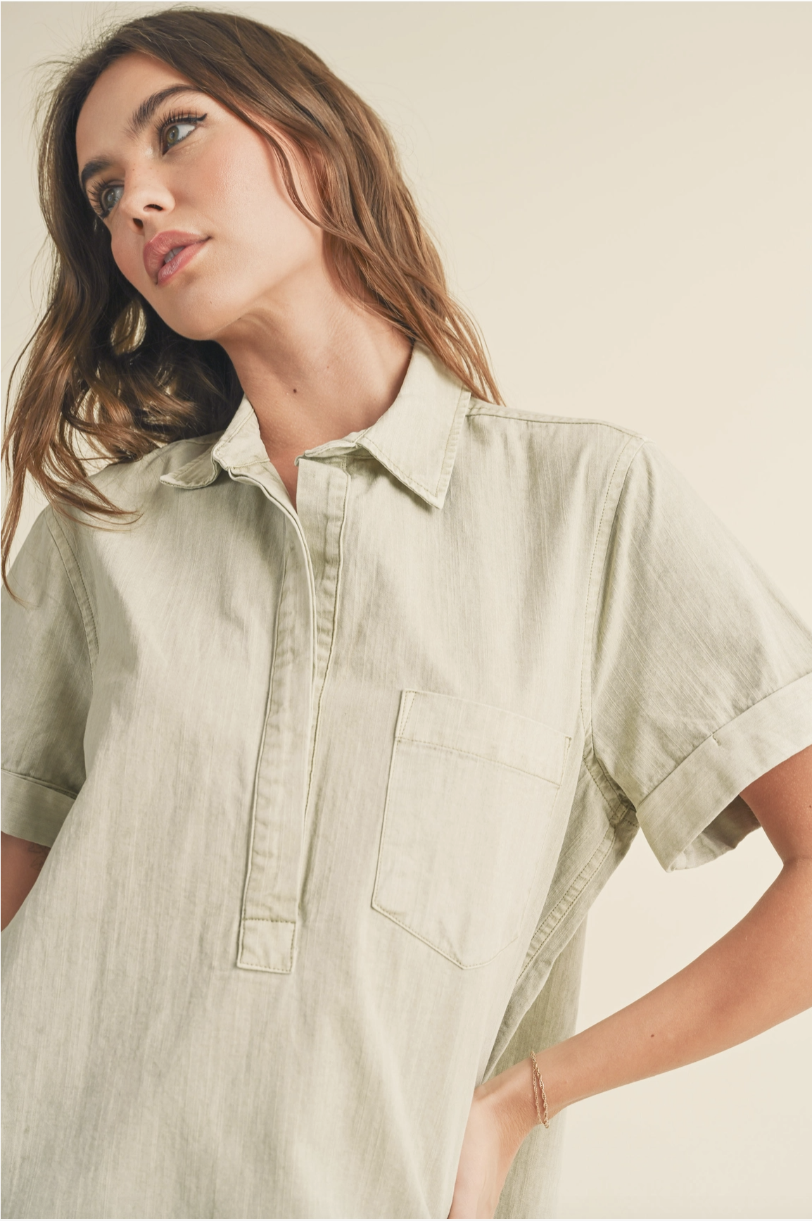 WASHED SHORT SLEEVE SHIRT DRESS