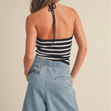 STRIPE KNOT FRONT HALTER TOP