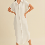 GAUZE LONG BUTTON DOWN SHIRT DRESS