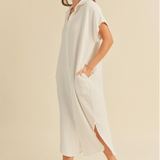 GAUZE LONG BUTTON DOWN SHIRT DRESS