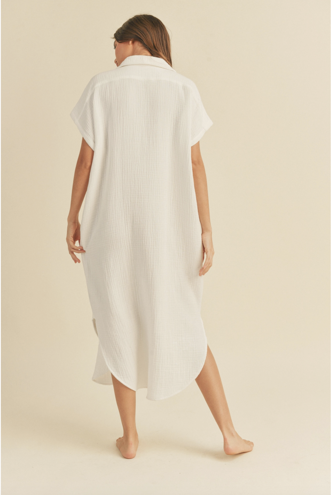 GAUZE LONG BUTTON DOWN SHIRT DRESS