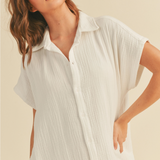 GAUZE LONG BUTTON DOWN SHIRT DRESS