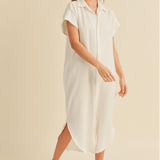 GAUZE LONG BUTTON DOWN SHIRT DRESS