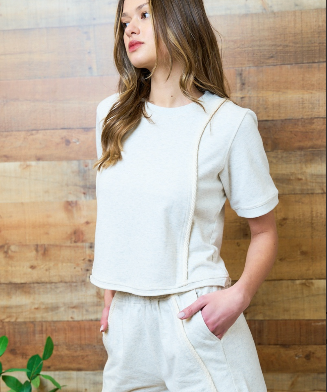 KNIT TOP W/ BRAIDED PIPING DETAIL