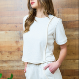 KNIT TOP W/ BRAIDED PIPING DETAIL