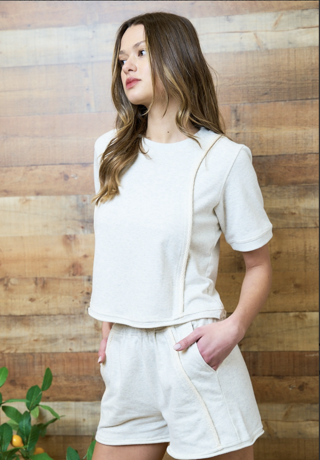 KNIT TOP W/ BRAIDED PIPING DETAIL