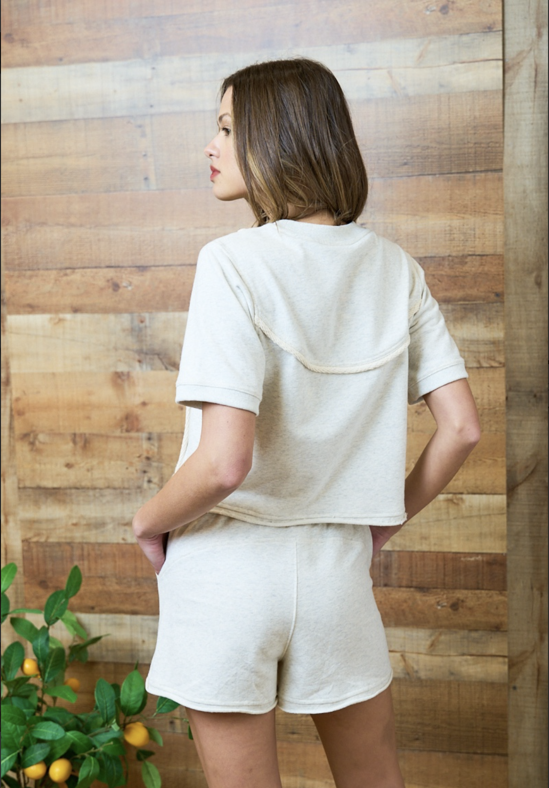 KNIT SHORT W/ BRAIDED PIPING DETAIL
