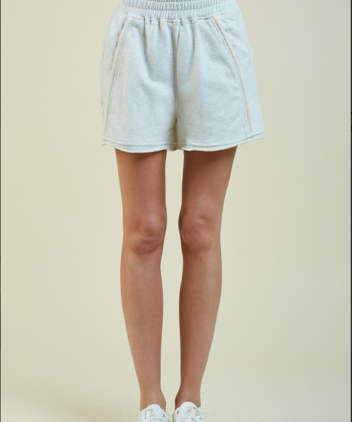 KNIT SHORT W/ BRAIDED PIPING DETAIL
