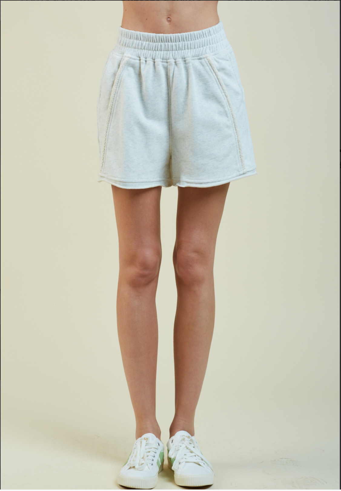 KNIT SHORT W/ BRAIDED PIPING DETAIL