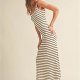 STRIPED PATTERN SLVLESS KNITTED DRESS