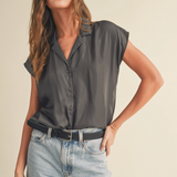 BUTTON DOWN CAP SLEEVE SHIRT
