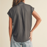 BUTTON DOWN CAP SLEEVE SHIRT