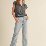 BUTTON DOWN CAP SLEEVE SHIRT