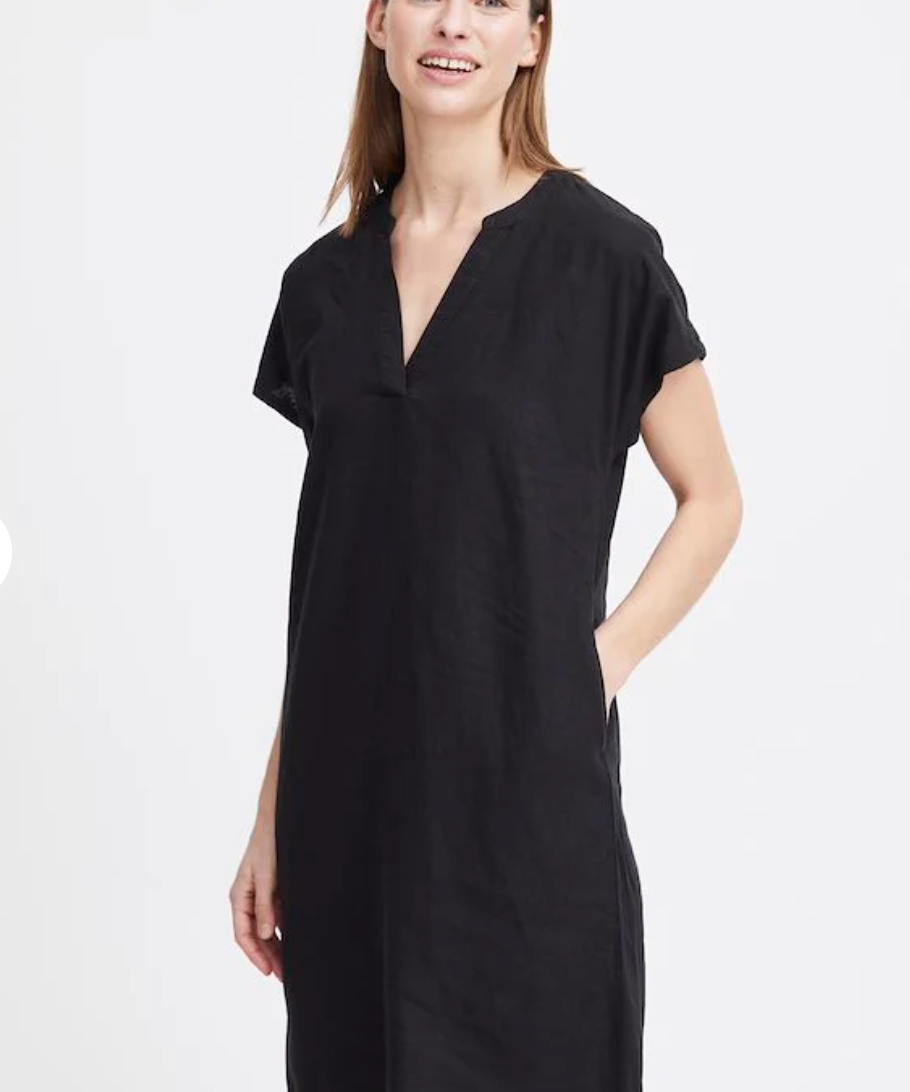 SSLV VNECK LINEN DRESS (additional colors)