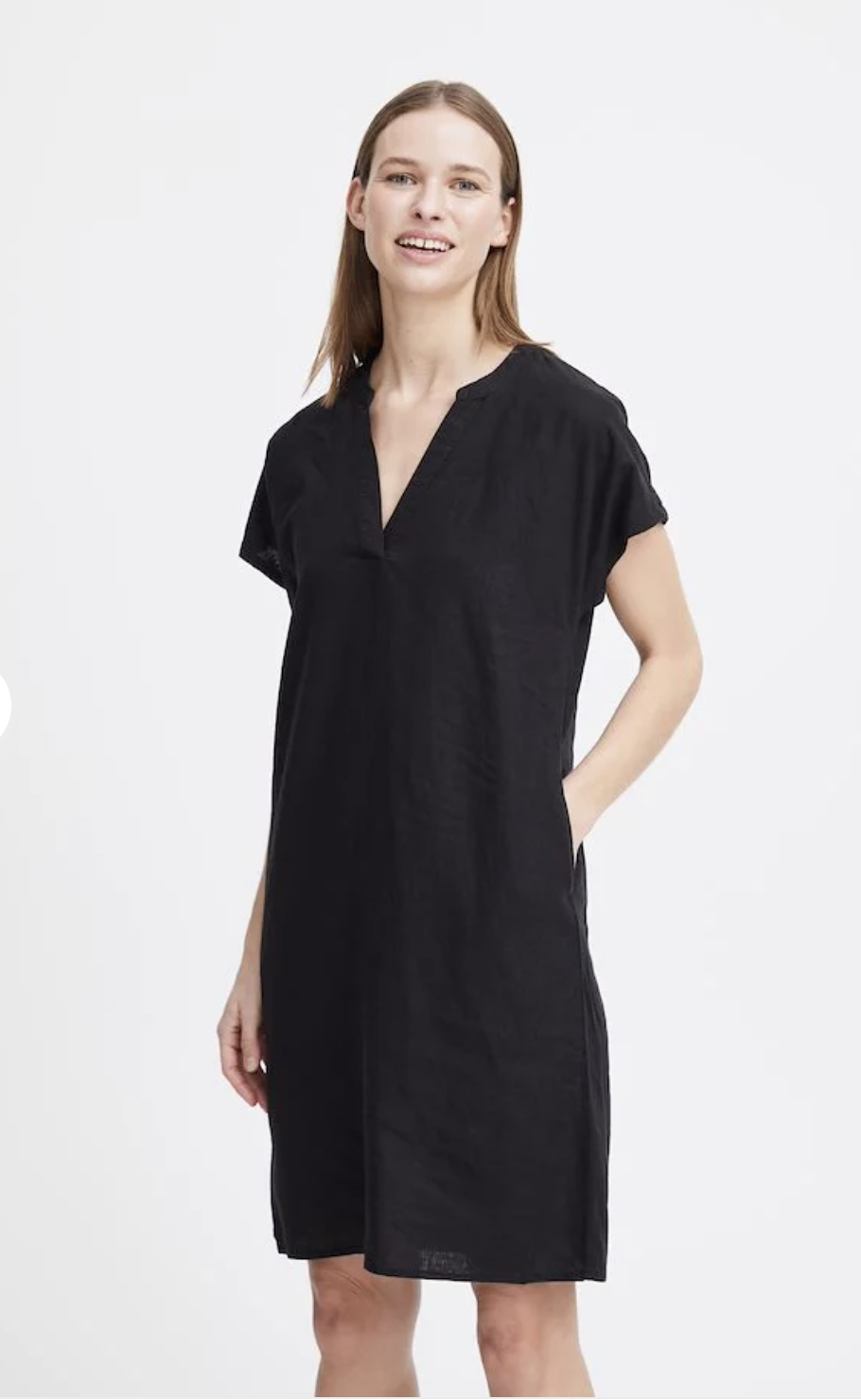 SSLV VNECK LINEN DRESS (additional colors)