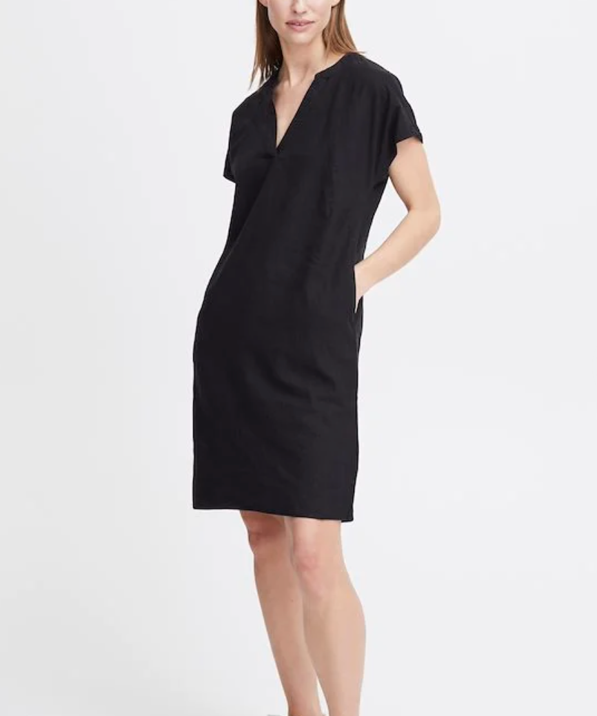 SSLV VNECK LINEN DRESS (additional colors)