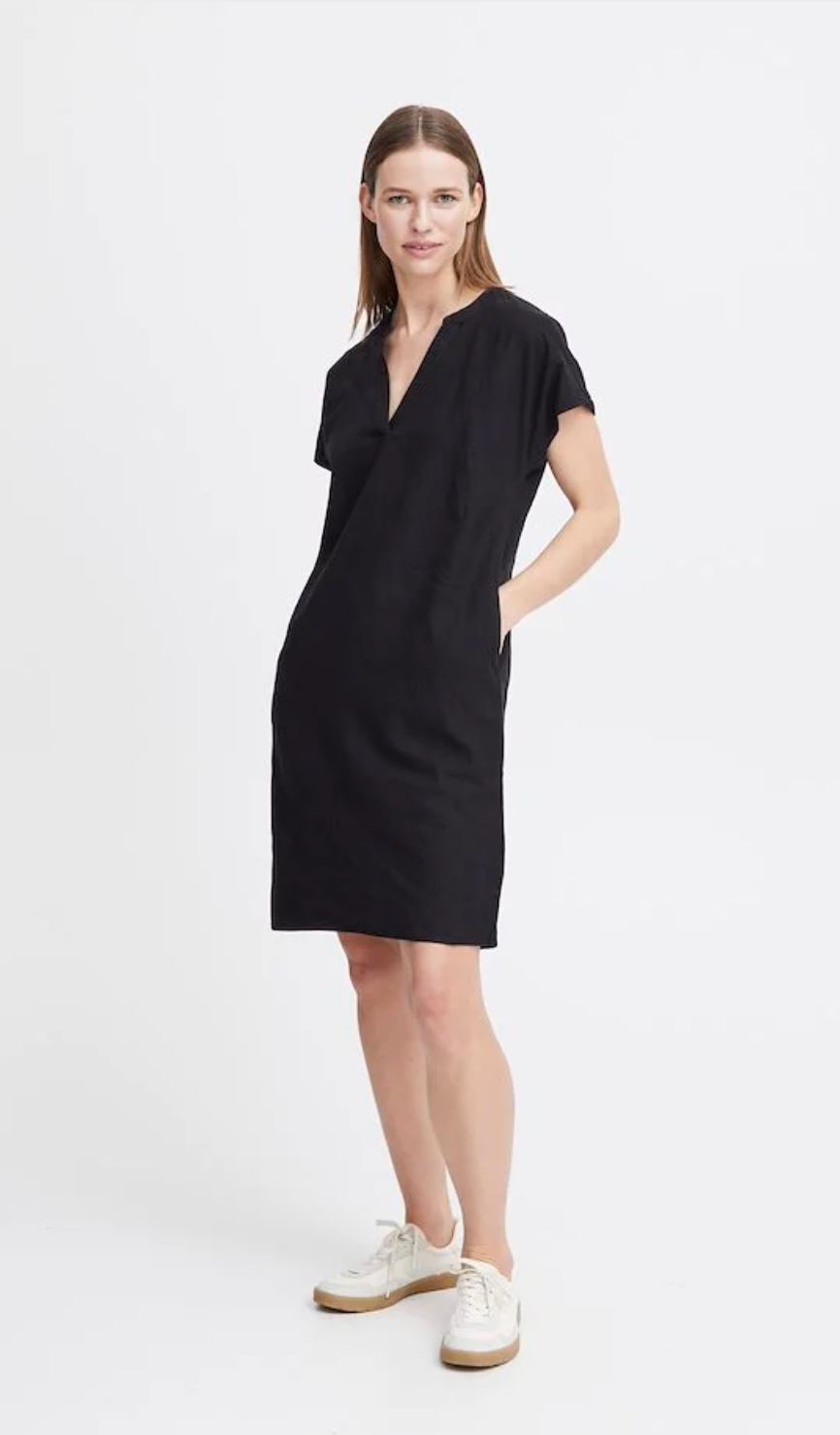 SSLV VNECK LINEN DRESS (additional colors)