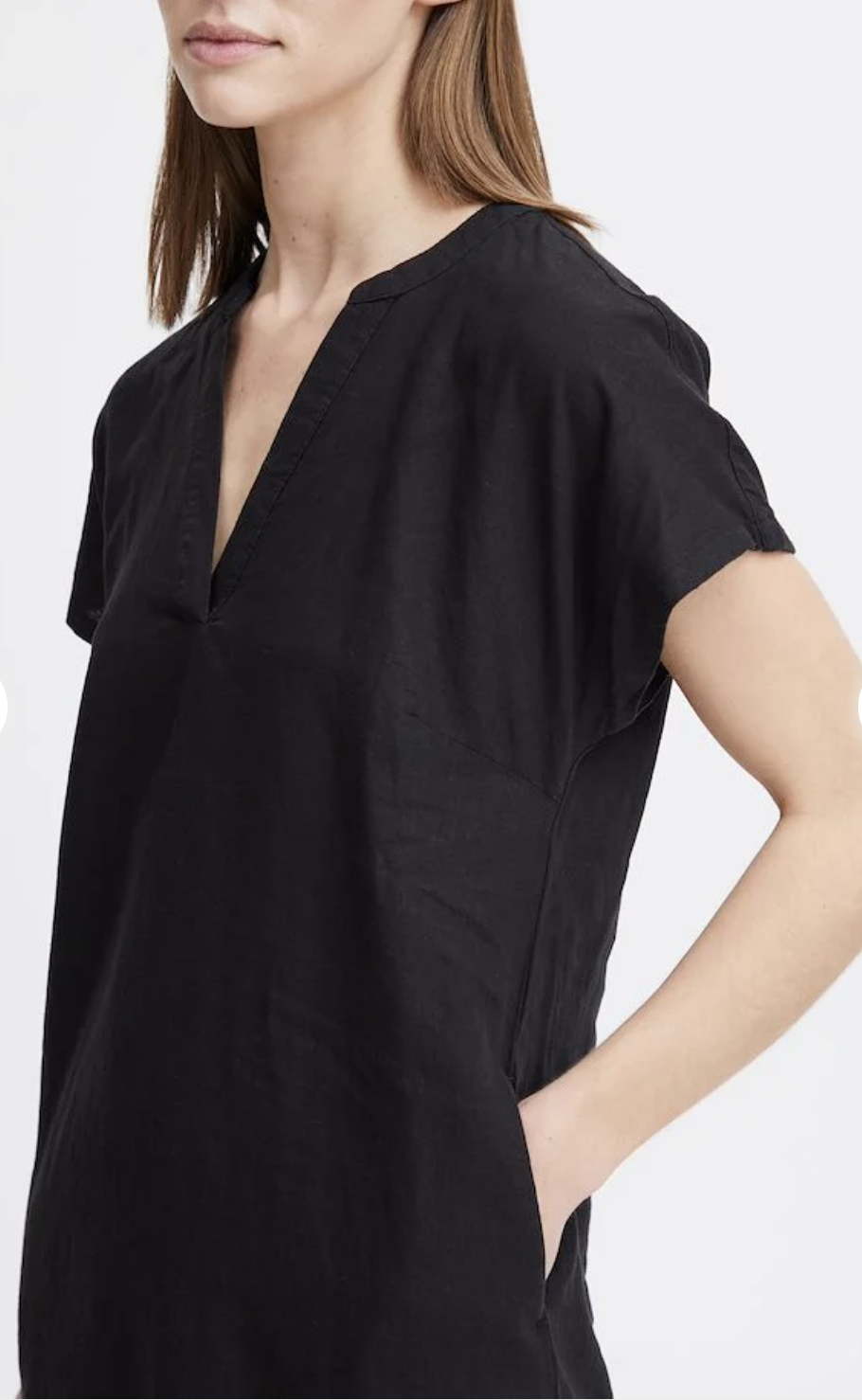 SSLV VNECK LINEN DRESS (additional colors)