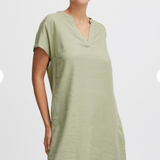 SSLV VNECK LINEN DRESS (additional colors)