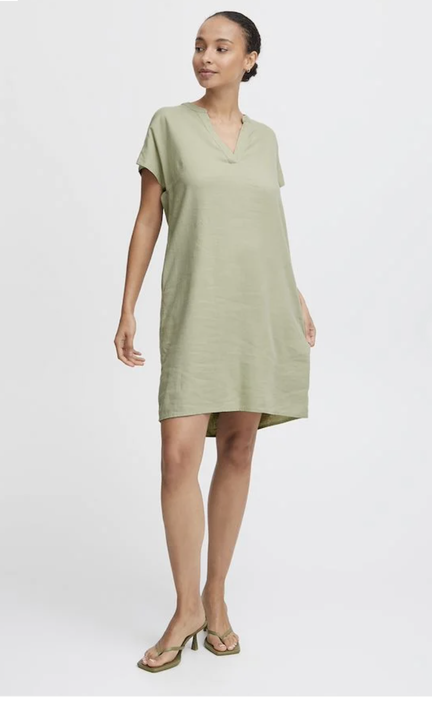 SSLV VNECK LINEN DRESS (additional colors)