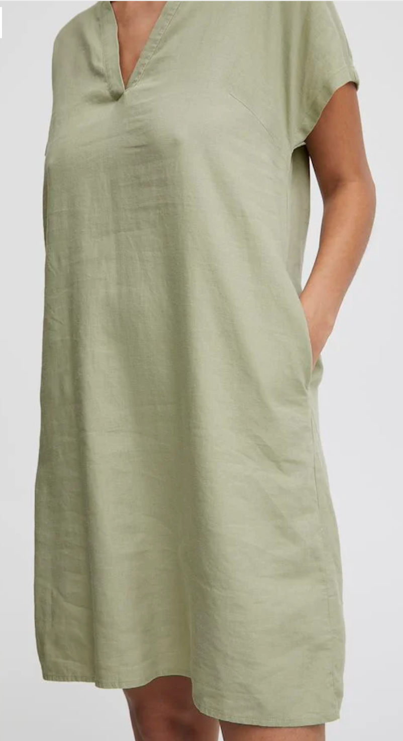 SSLV VNECK LINEN DRESS (additional colors)