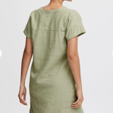 SSLV VNECK LINEN DRESS (additional colors)