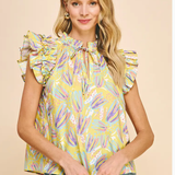 CAP SLEEVE SELF TIE NECK BLOUSE