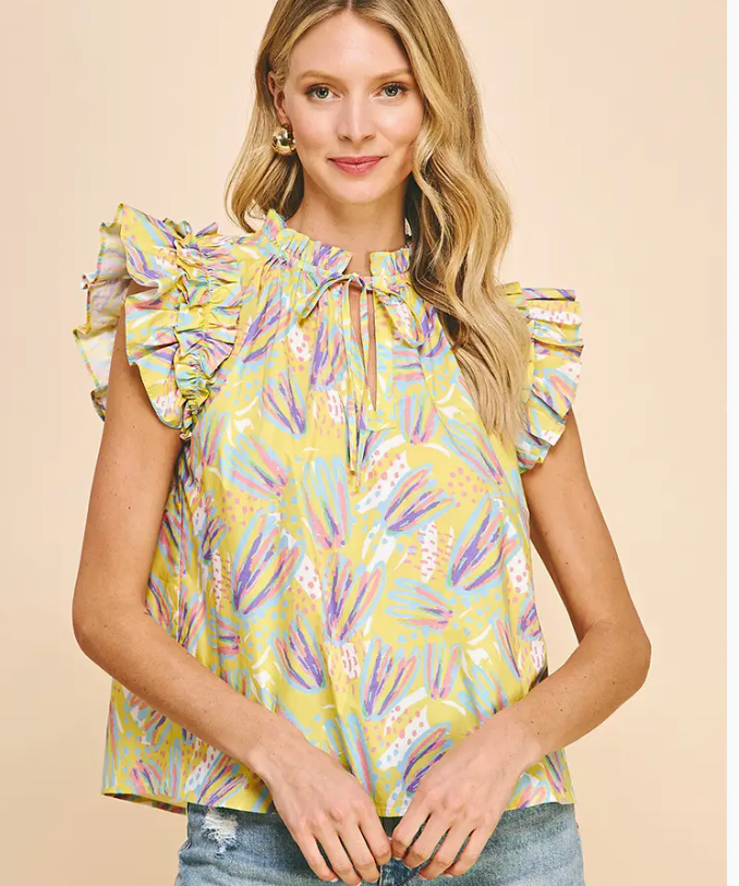 CAP SLEEVE SELF TIE NECK BLOUSE