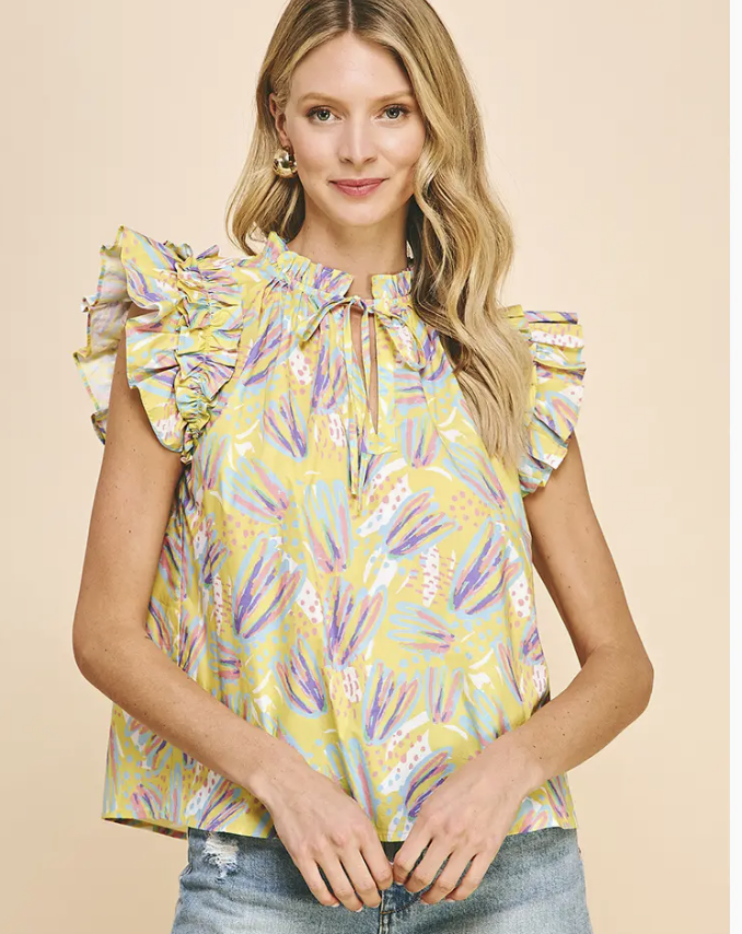CAP SLEEVE SELF TIE NECK BLOUSE