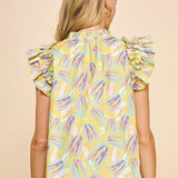 CAP SLEEVE SELF TIE NECK BLOUSE