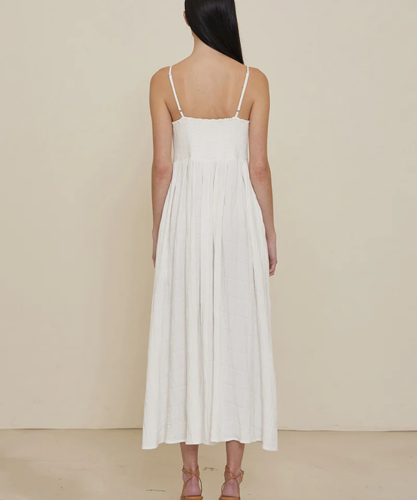 SPAGHETTI STRAP TEXTURE GAUZE MIDI DRESS