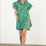 FLUTTER SLEEVE PRINT MIDI DRESS