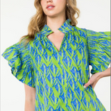 FLUTTER SLEEVE PRINT MIDI DRESS