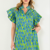 FLUTTER SLEEVE PRINT MIDI DRESS