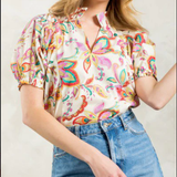 VNECK PUFF SLEEVE FLOWER  PRINT TOP