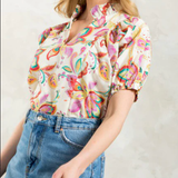 VNECK PUFF SLEEVE FLOWER  PRINT TOP