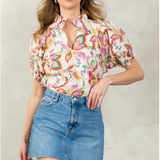 VNECK PUFF SLEEVE FLOWER  PRINT TOP