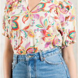 VNECK PUFF SLEEVE FLOWER  PRINT TOP