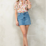 VNECK PUFF SLEEVE FLOWER  PRINT TOP