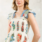 SMOCKED DETAIL FLOWER PRINT TOP