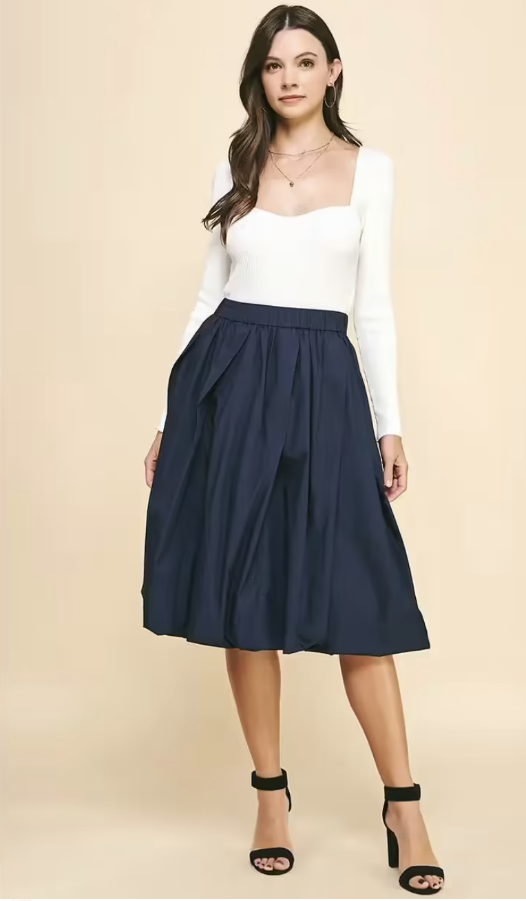 BUBBLE HEM KNEE LENGTH SKIRT